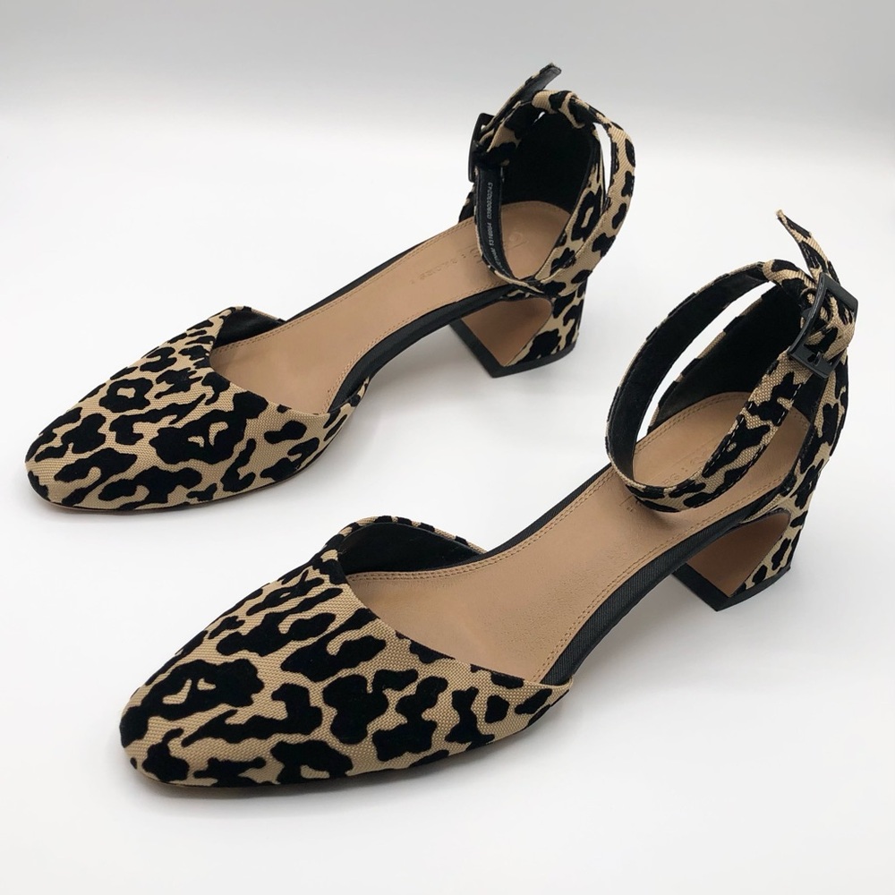 ASOS Animal Print Tan Black Ankle Strap Velvet Heels - Size 7